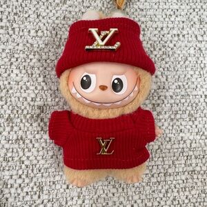 Red sweater outfit for Mini Labubu Pin for Love 4.0